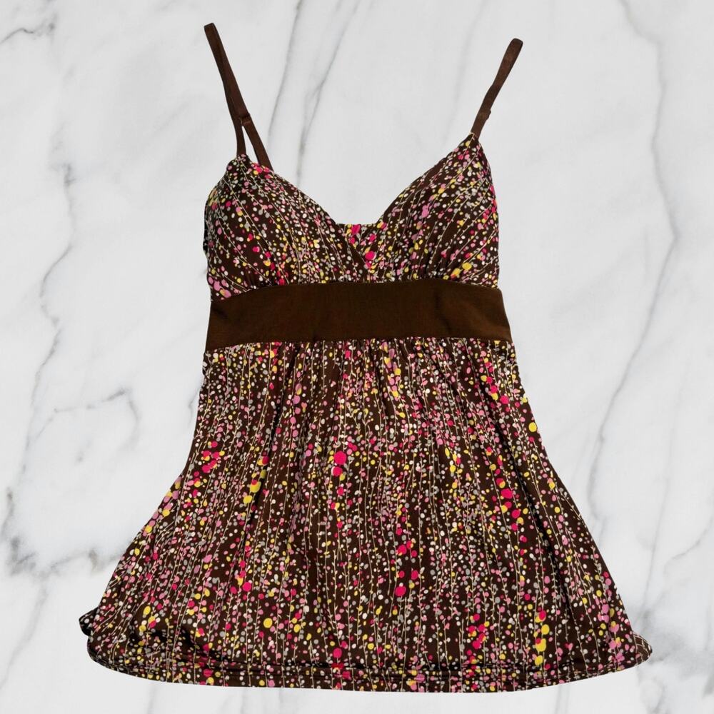 Forever 21 Vintage Brown Floral Babydoll Tank Top Confetti Print Boho Y2K Small - Picture 2 of 6